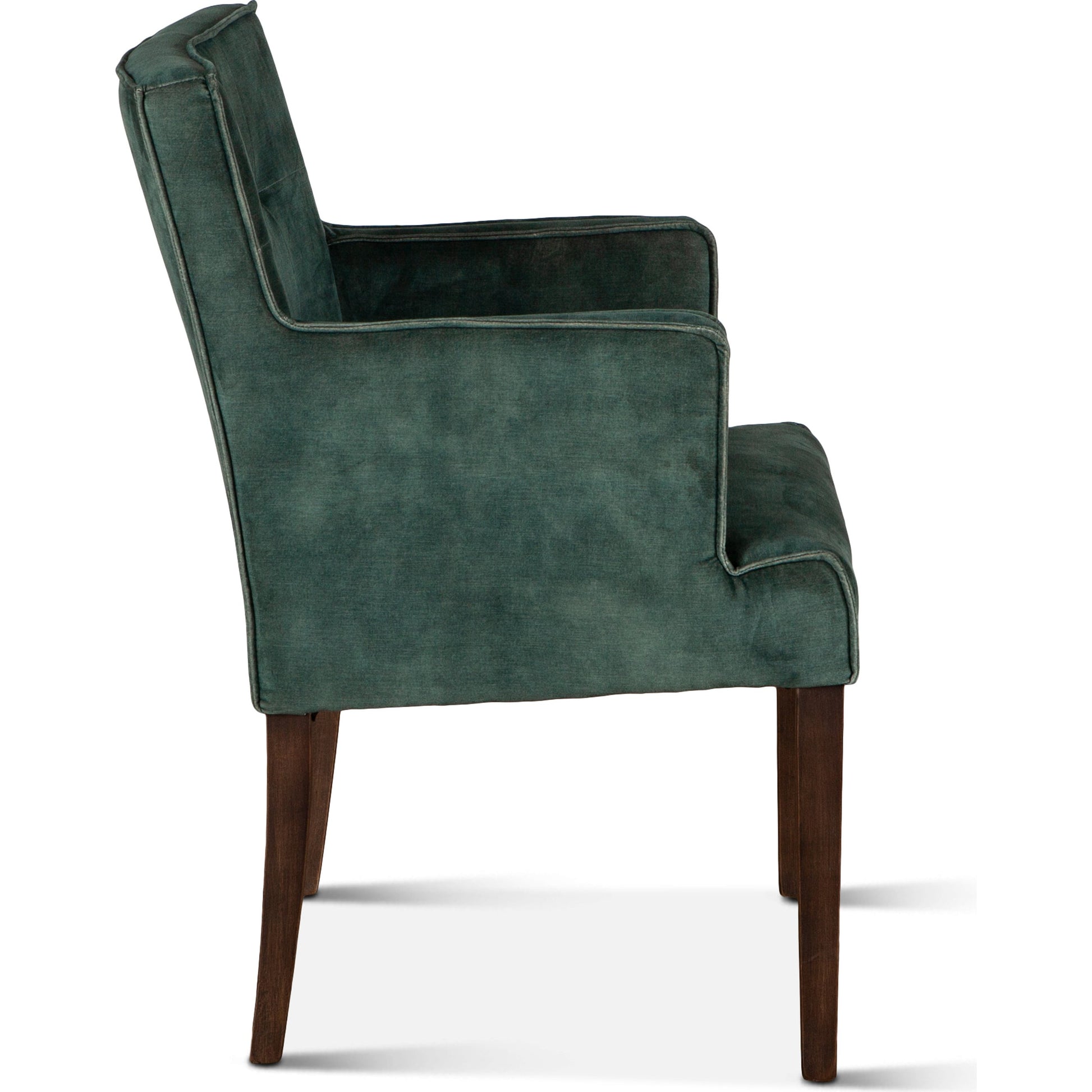 Avery Armchair by World Interiors in dark green and brown. Made from wood, velvet in a modern style.