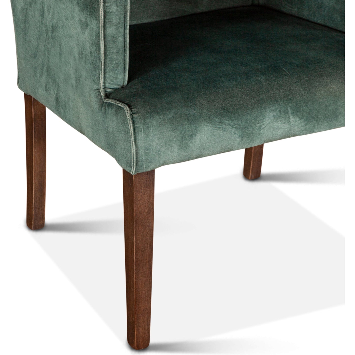 006 SI-1750332 | Closeup | Avery Armchair by World Interiors in dark green and brown. Made from wood, velvet in a modern style.