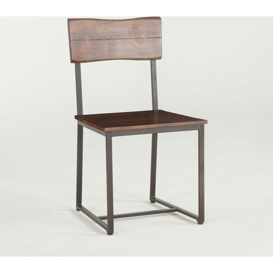 Belfrie Dining Chairs by World Interiors in brown and walnut, antique zinc. Made from acacia wood, iron in a rustic style.