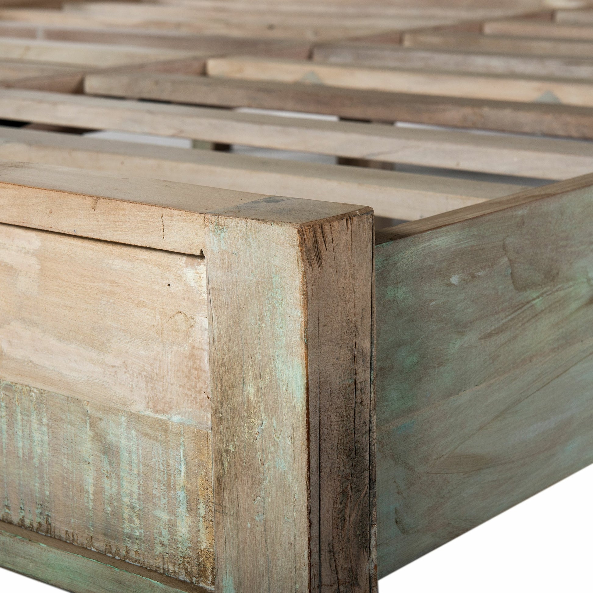 Cordoba Bed by World Interiors in teal and vintage teal. Made from teak wood in a eclectic & global style.