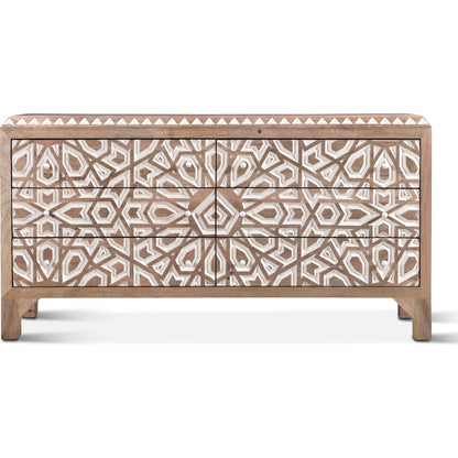 Haveli Mango Wood Geometric Carved Dresser by World Interiors in white. Made from mango wood in a eclectic & global style.