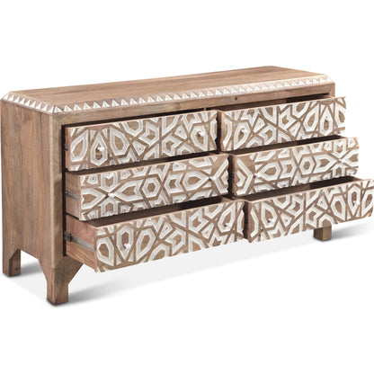 Haveli Mango Wood Geometric Carved Dresser by World Interiors in white. Made from mango wood in a eclectic & global style.