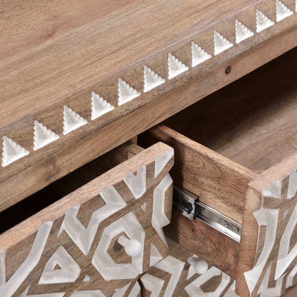 Haveli Mango Wood Geometric Carved Dresser by World Interiors in white. Made from mango wood in a eclectic & global style.