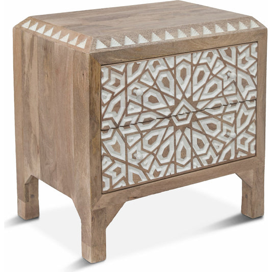 Haveli Mango Wood Geometric Carved Night Chest by World Interiors in white. Made from mango wood in a eclectic & global style.