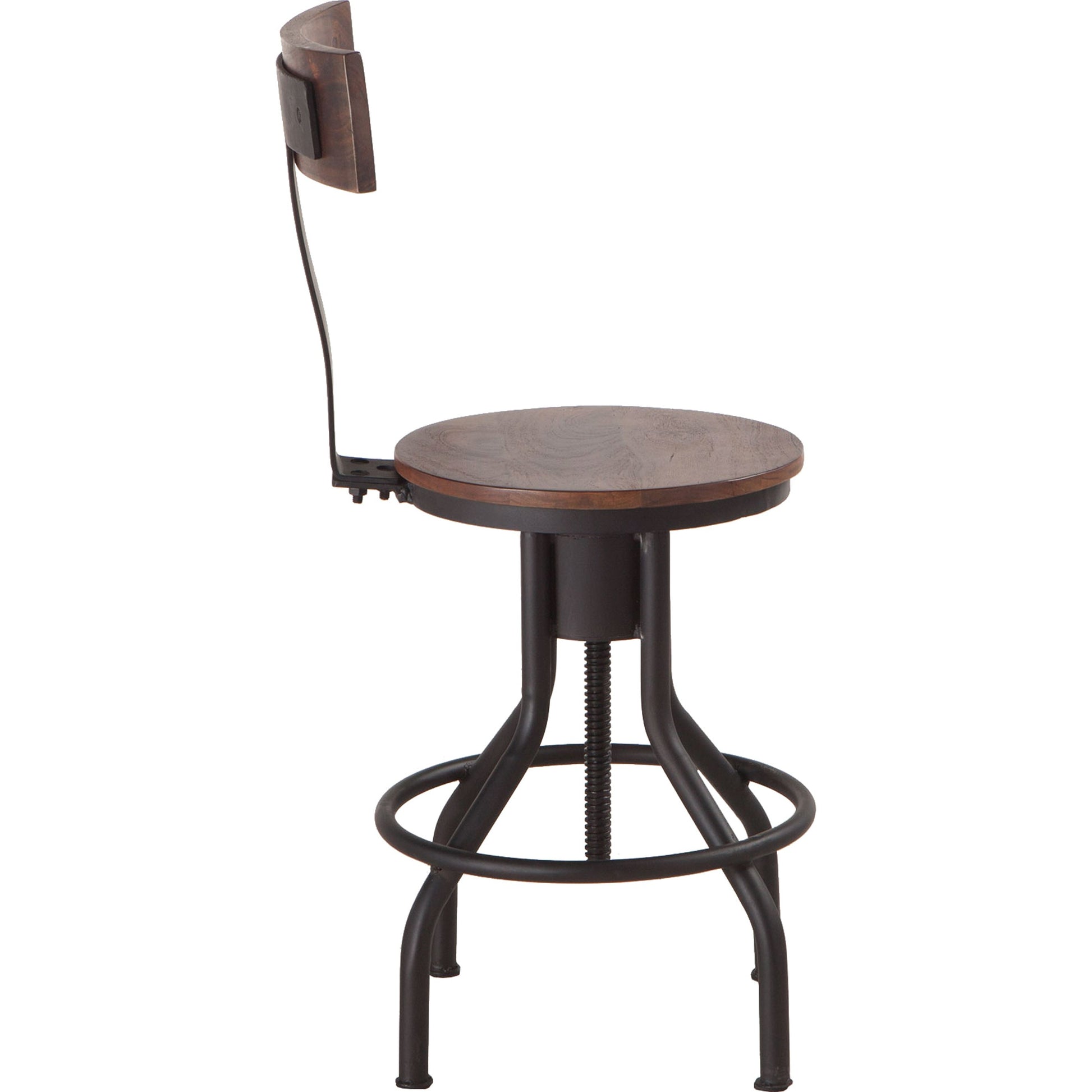 Artezia Adjustable Bar Stools by World Interiors in brown and walnut, antique zinc. Made from acacia wood, iron in a modern style.