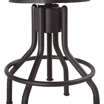 Artezia Adjustable Bar Stools by World Interiors in brown and walnut, antique zinc. Made from acacia wood, iron in a modern style.
