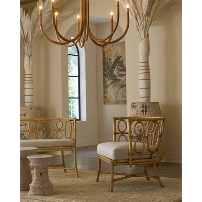 Tegal Muslin Chair by Currey and Company in rattan, natural. Made from rattan, wood, leather, finn natural in a coastal style.