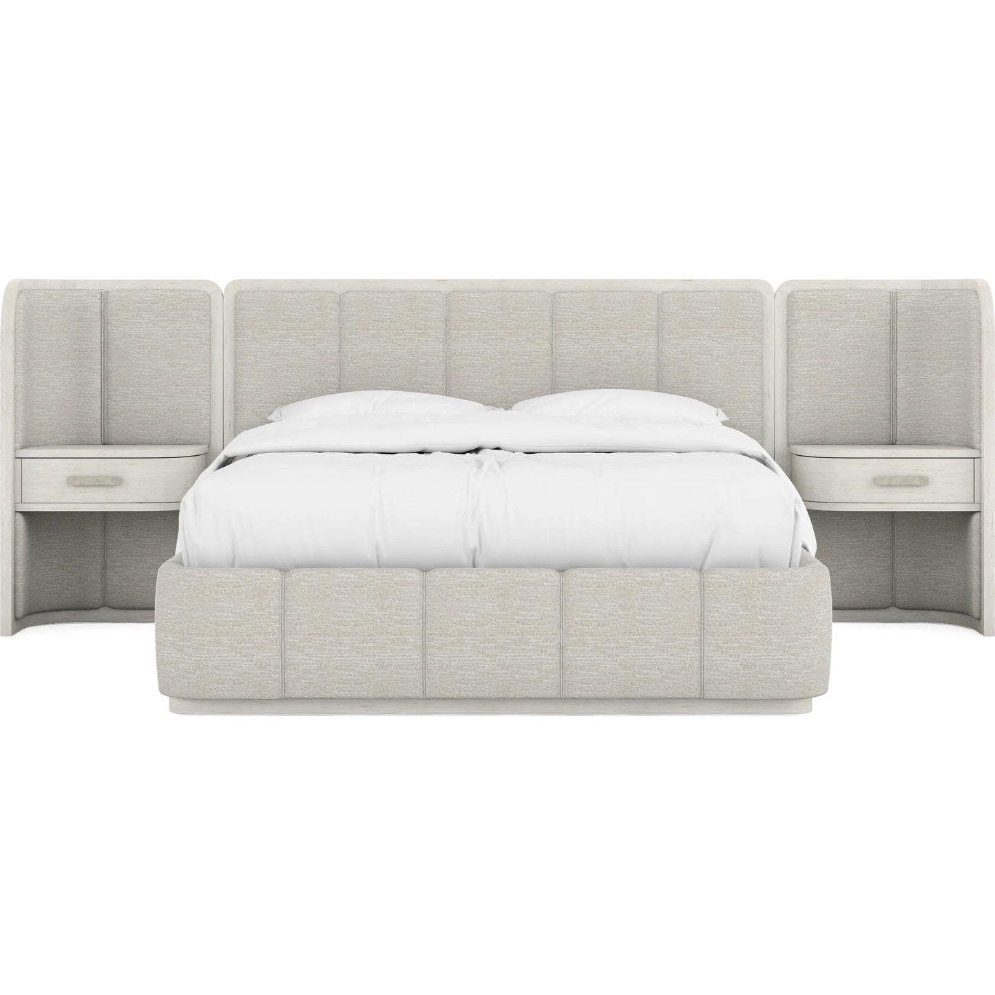 002 SI-2356194,SI-2356195 | Additional Silo | Ashlar Upholstered Wall Panel Bed by A.R.T. Furniture in bisque, ecru, sanded bronze. Made from parawood solids, birch veneers, foam, fabric, metal in a transitional style.