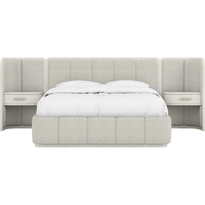 Ashlar Upholstered Wall Panel Bed by A.R.T. Furniture in bisque, ecru, sanded bronze. Made from parawood solids, birch veneers, foam, fabric, metal in a transitional style.