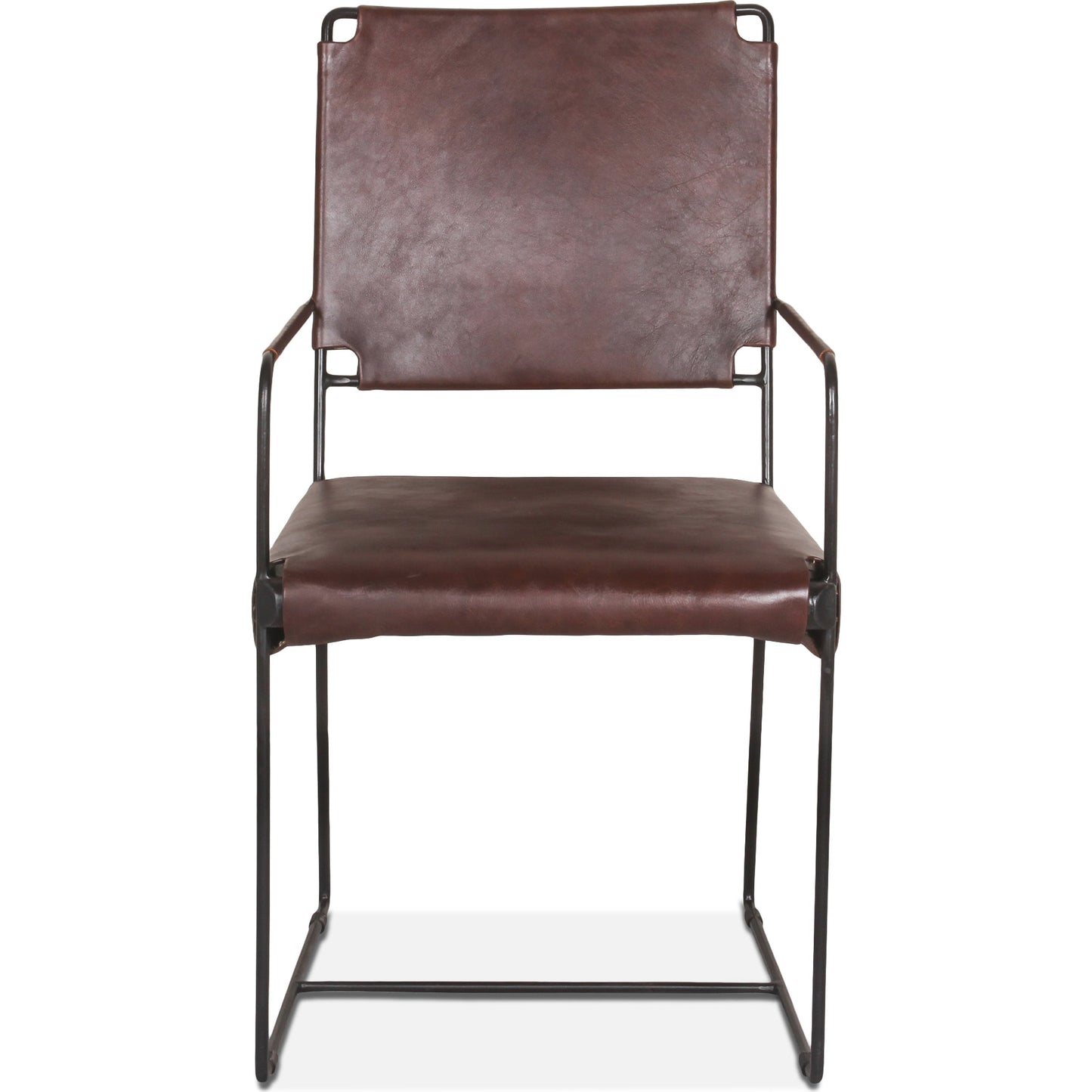 002 SI-1750366 | Additional Silo | Melbourne Dining Armchair by World Interiors in dark brown and black. Made from reclaimed iron, leather in a modern style.