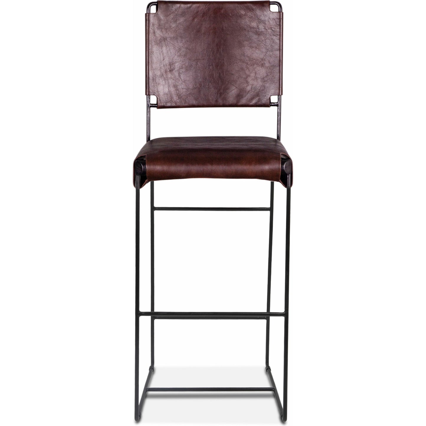 003 SI-1750368 | Additional Silo | Melbourne Bar + Counter Chair by World Interiors in dark brown and black. Made from reclaimed iron, leather in a modern style.