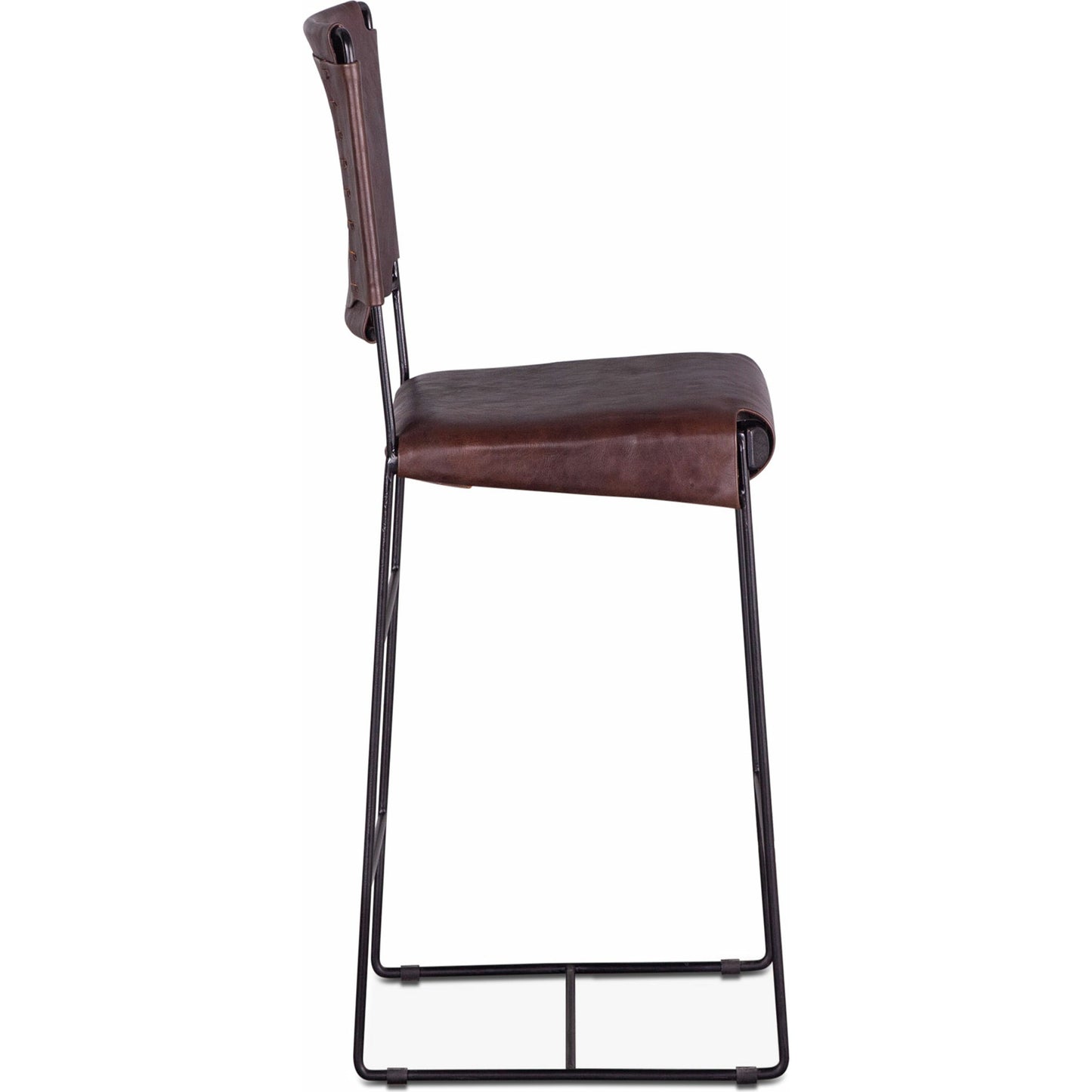 005 SI-1750368 | Additional Silo | Melbourne Bar + Counter Chair by World Interiors in dark brown and black. Made from reclaimed iron, leather in a modern style.