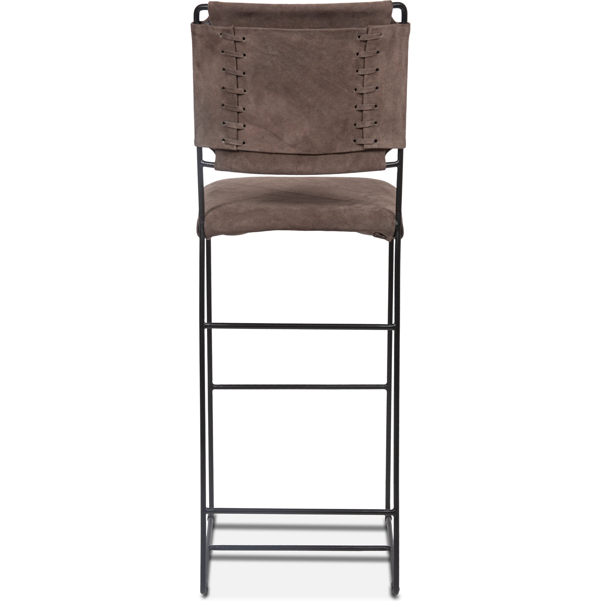 Melbourne Bar + Counter Chair by World Interiors in dark brown and black. Made from reclaimed iron, leather in a modern style.