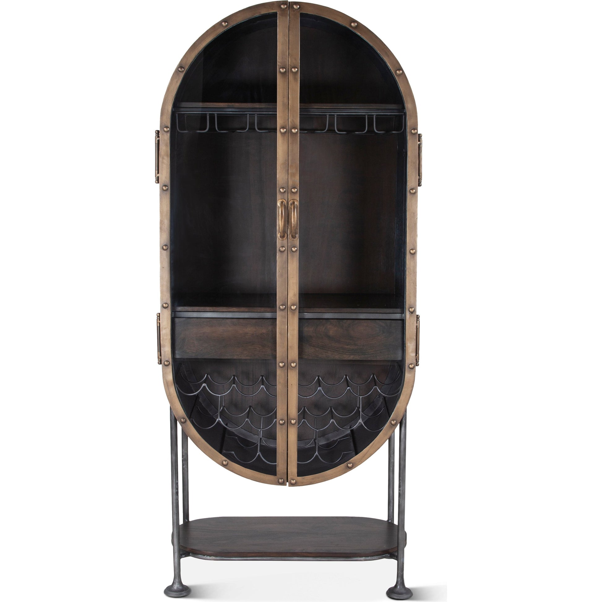 Melbourne Bar Cabinet by World Interiors in silver and antique silver, brushed bronze. Made from acacia wood, iron in a modern style.