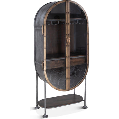 Melbourne Bar Cabinet by World Interiors in silver and antique silver, brushed bronze. Made from acacia wood, iron in a modern style.