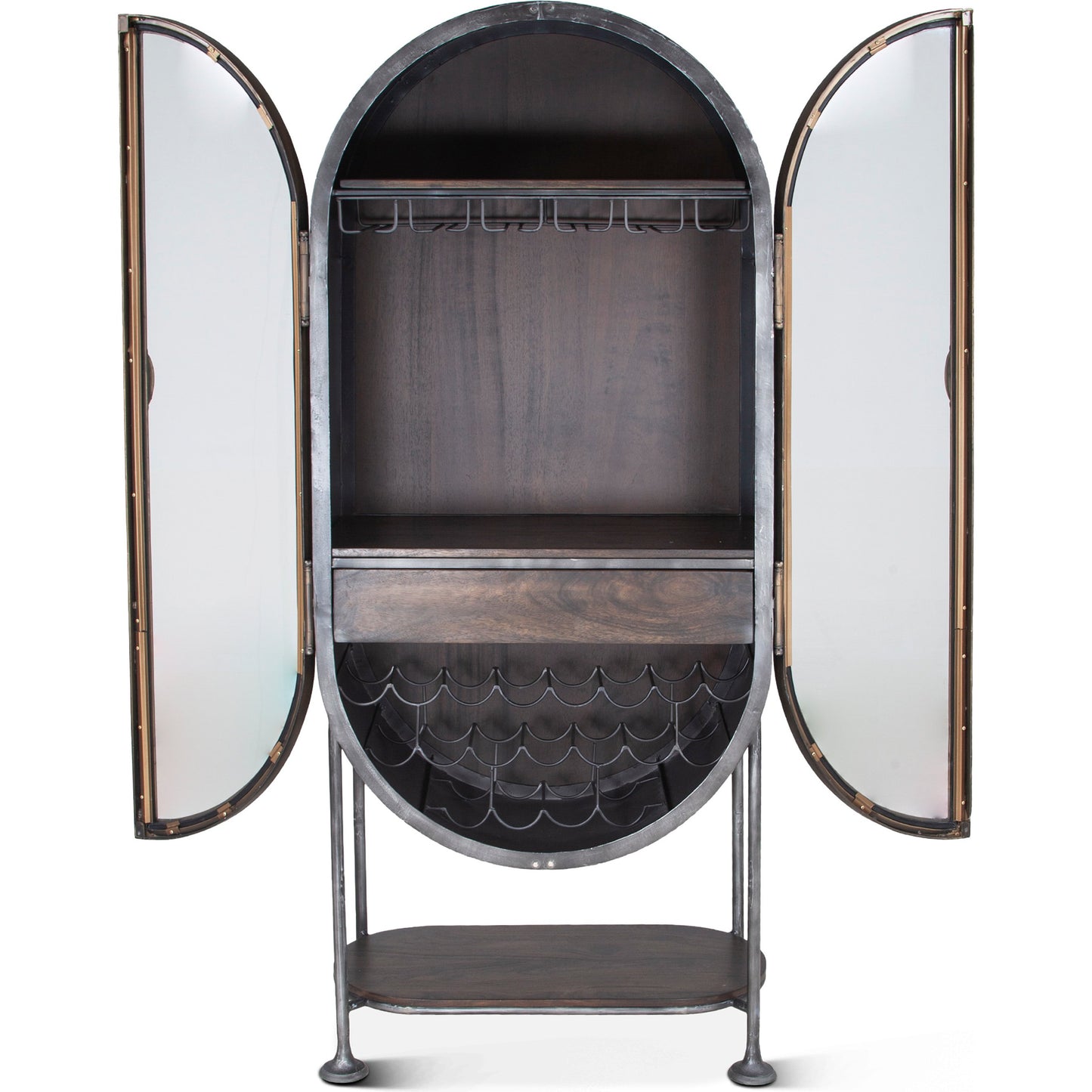 004 SI-1750377 | Additional Silo | Melbourne Bar Cabinet by World Interiors in silver and antique silver, brushed bronze. Made from acacia wood, iron in a modern style.