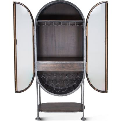 Melbourne Bar Cabinet by World Interiors in silver and antique silver, brushed bronze. Made from acacia wood, iron in a modern style.