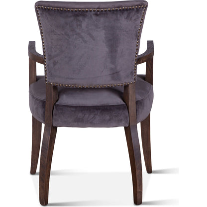 Portia Armchair by World Interiors in dark gray, whitewash and whitewash. Made from oak wood, velvet in a modern style.