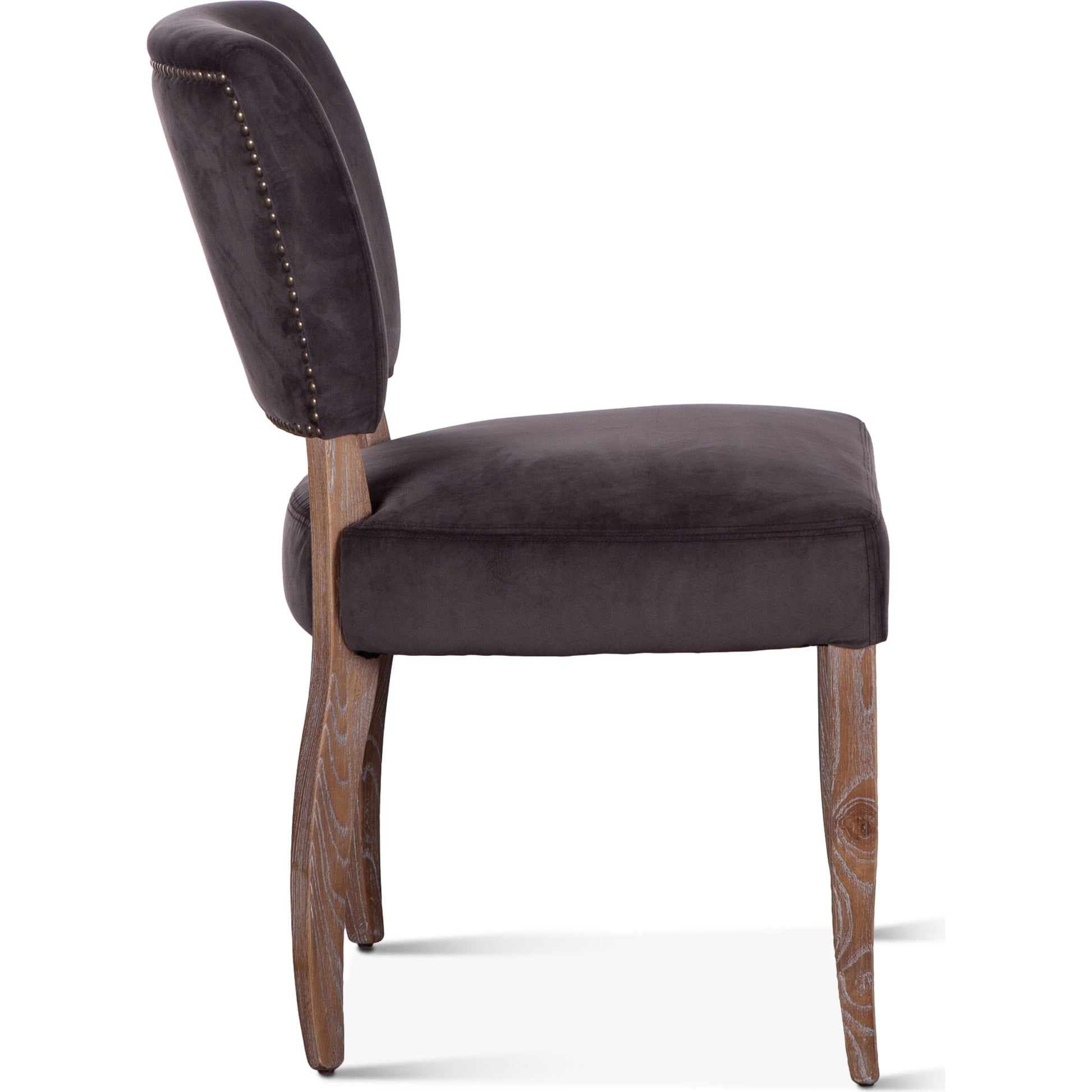 Portia Side Chairs by World Interiors in asphalt, whitewash and whitewash. Made from oak wood, velvet in a transitional style.
