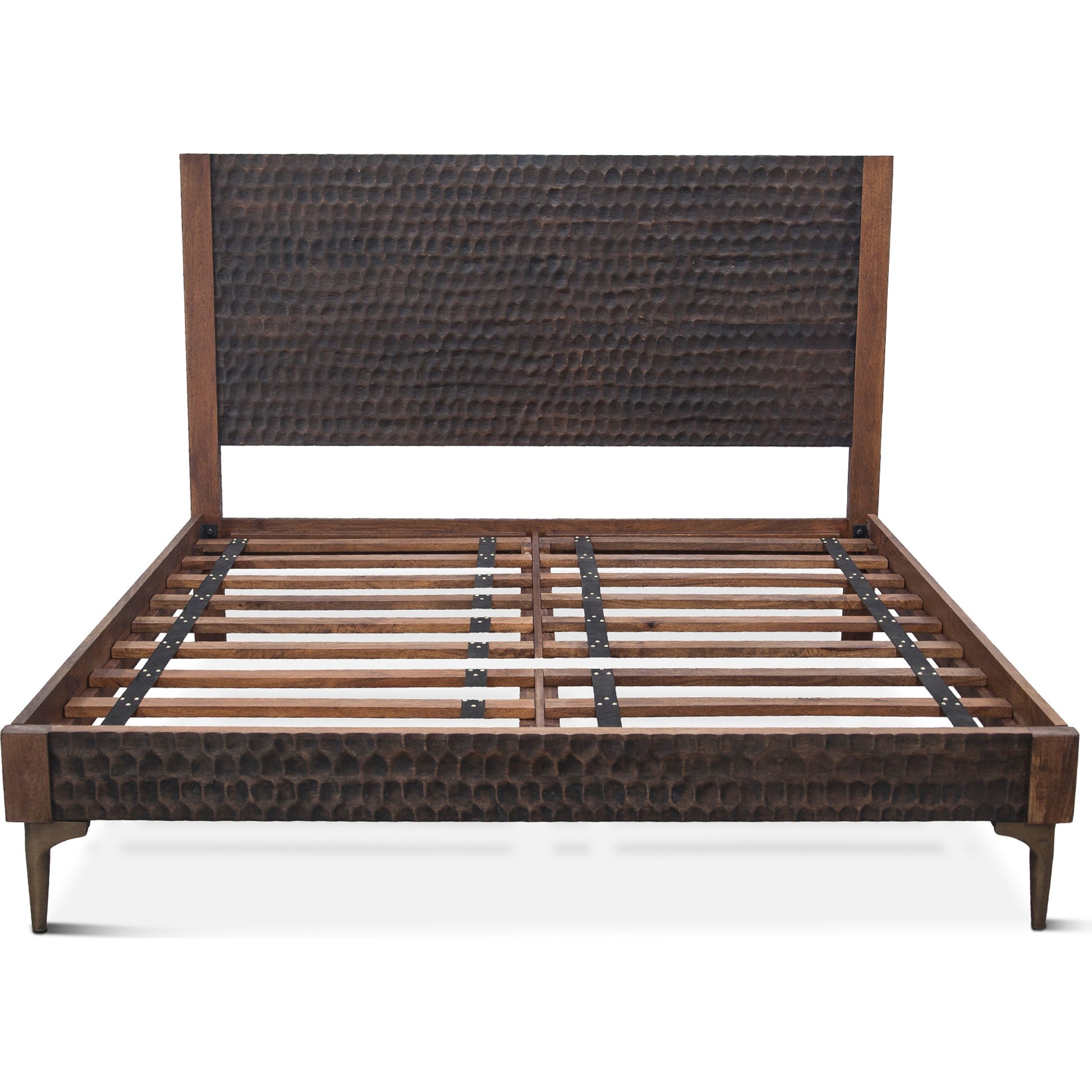 Vallarta Bed by World Interiors in brown and two tone, bronze. Made from mango wood, cast aluminum in a modern style.