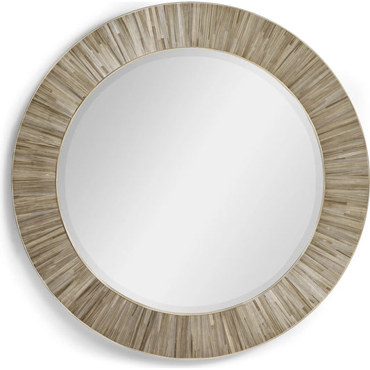 Terra Round Mirror by Jonathan Charles in natural straw. Made from straw in a transitional style.