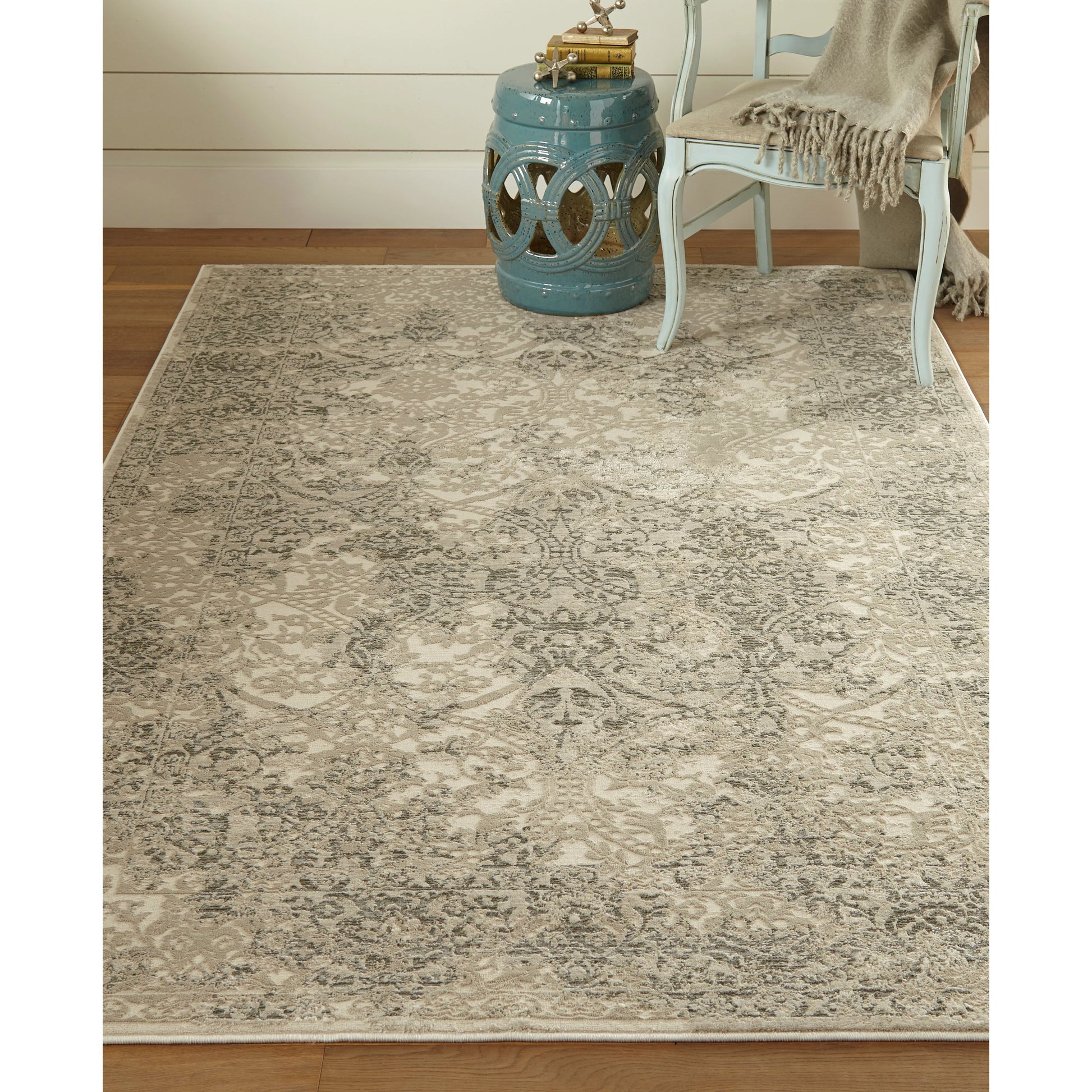 Prasad Rug - 3682F by Feizy in ivory, gray, black. Made from polypropylene, polyester in a unique style.