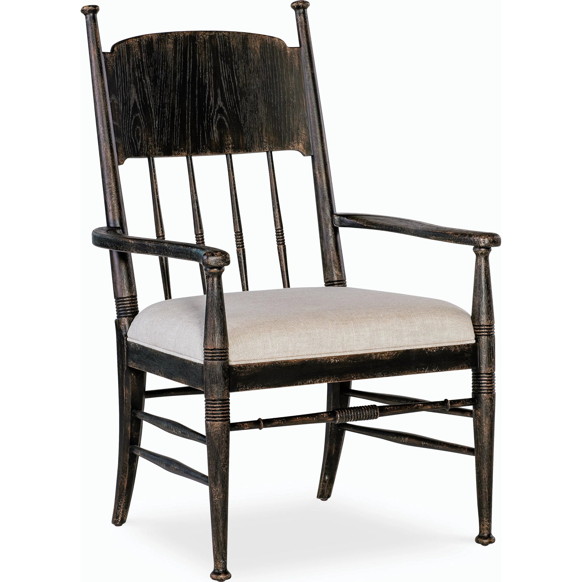 Americana Upholstered Seat Arm Chair by Hooker Furniture in beige. Made from oak veneers and fabric in a cottage & farmhouse style.