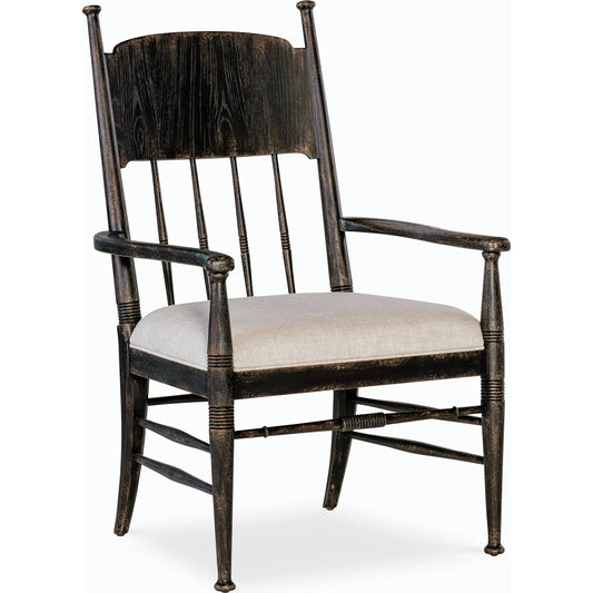 Americana Upholstered Seat Arm Chair by Hooker Furniture in beige. Made from oak veneers and fabric in a cottage & farmhouse style.