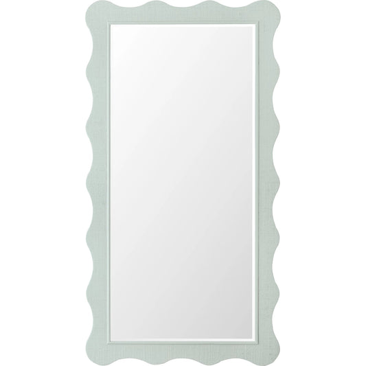 Commerce and Market Waverly Leaner Mirror by Hooker Furniture in blue-green painted raffia. Made from wood, mirror glass, raffia in a eclectic & global style.