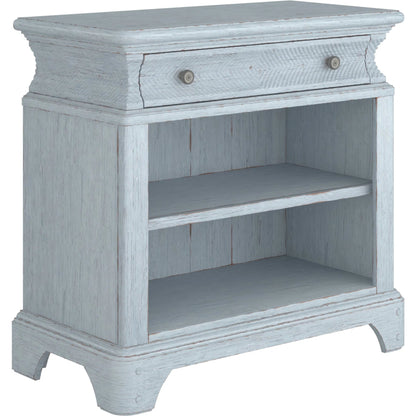 Summer Creek Nightstand by A.R.T. Furniture in shutter blue. Made from flakey cathedral oak veneer, parawood solids in a cottage & farmhouse style.
