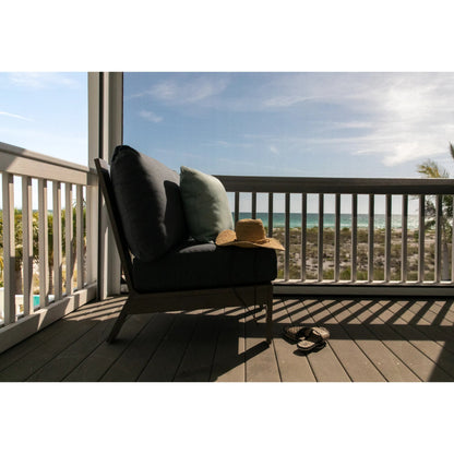 Laguna Outdoor Armless Club in Canvas Flax by Sunset West in driftwood. Made from aluminum in a modern style.