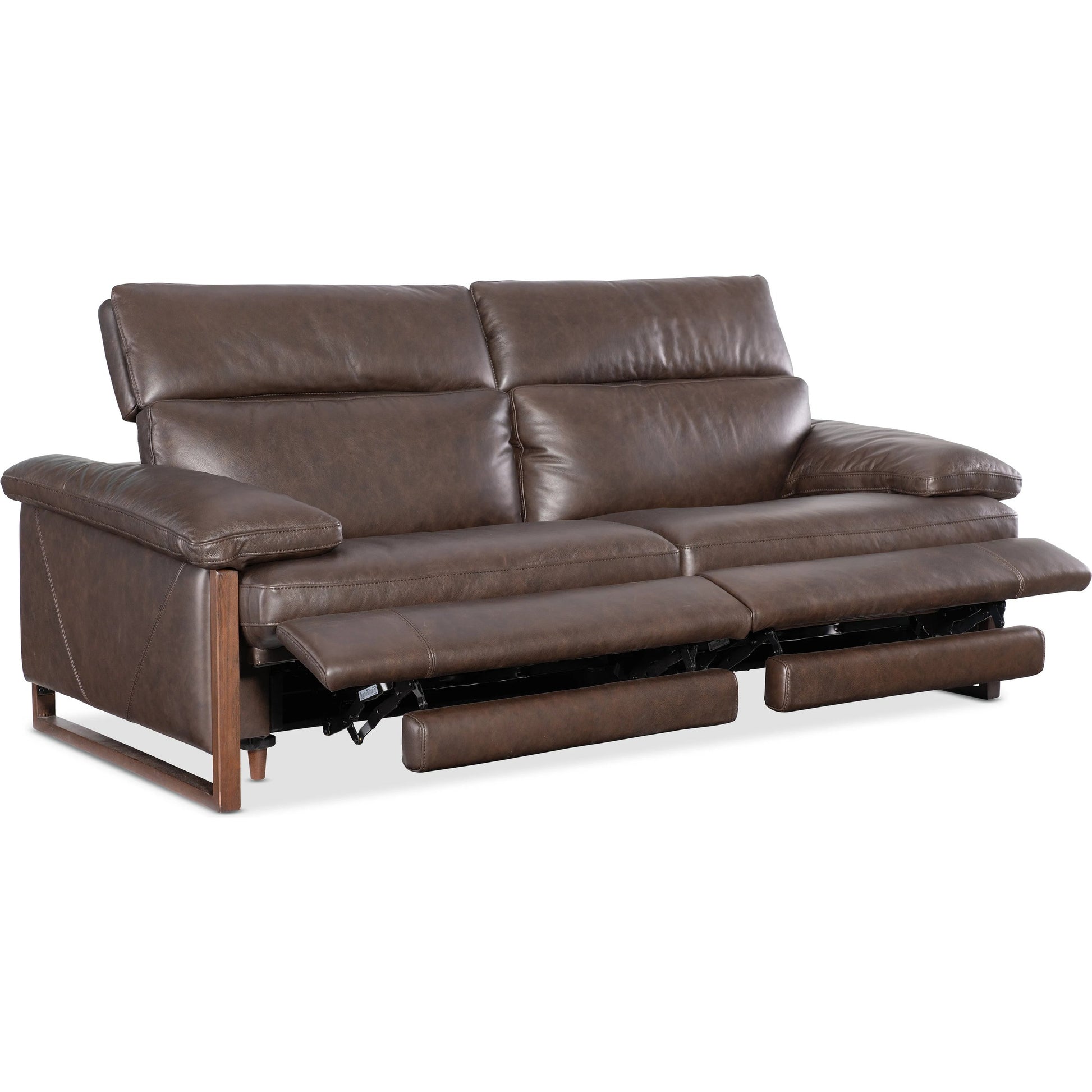 Jericho Power Sofa with Power Headrest by Hooker Furniture in dark wood. Made from leather in a traditional style.