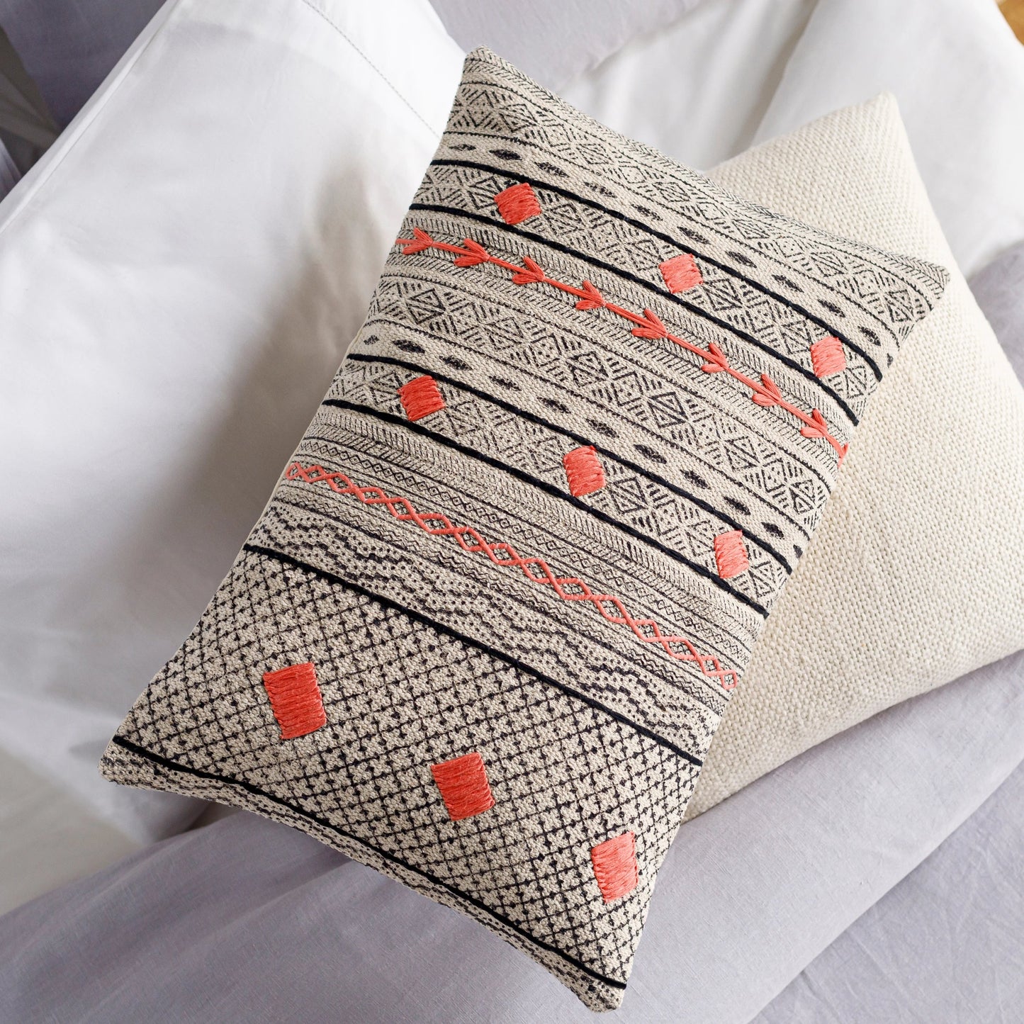 001 S-348530,S-348531 | Lifestyle | Zoya Pillow - 14555 by Surya in beige, black, dusty coral, denim. Made from 100% cotton in a eclectic & global style.