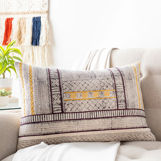 Zoya Pillow - 25911 by Surya in cream, white, black, burgundy, bright yellow. Made from 100% cotton in a eclectic & global style.