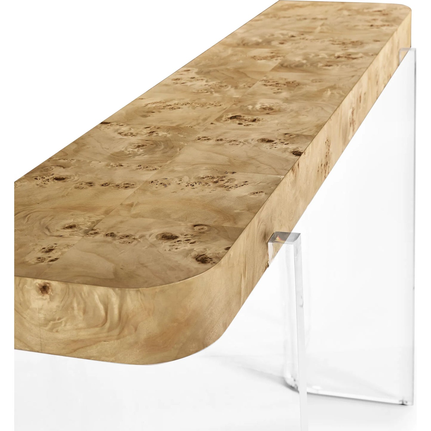006 SI-2462653 | Closeup | Veil Console Table by Jonathan Charles in natural mappa burl. Made from mappa burl in a modern style.