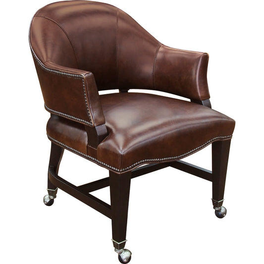 Joker Game Chair by Hooker Furniture in isadora nut and natchez brown. Made from leather in a unique style.