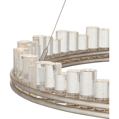 Pleiades Chandelier by Currey and Company in contemporary silver leaf, contemporary silver, clear. Made from wrought iron, seeded crystal in a modern style.